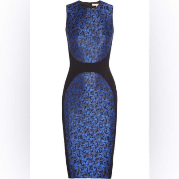Michael Kors camouflage-jacquard sheath dress w black panels Sz 4 made in Italy - Picture 1 of 10